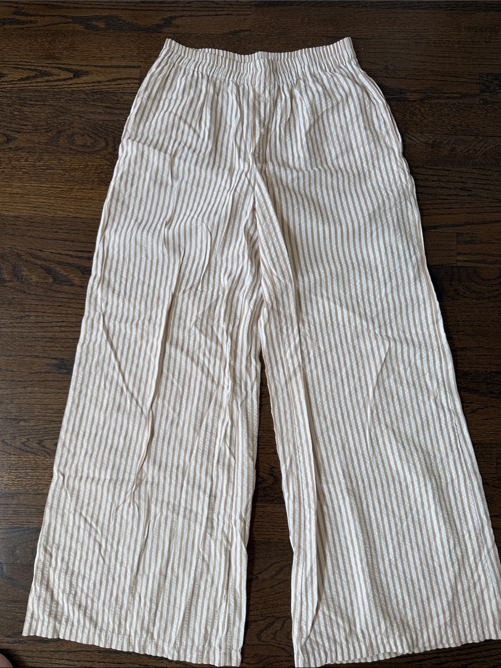 Women’s Wide-Leg Stripe Pull-On Pants in Beige White